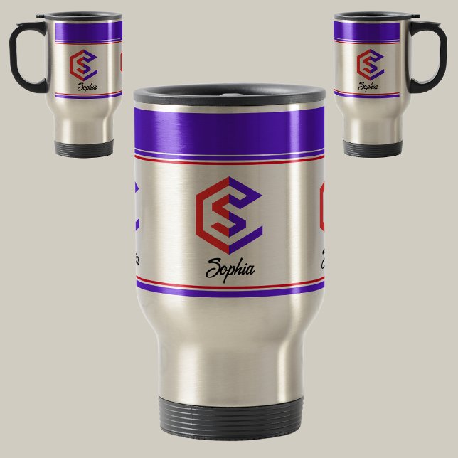 Modern Custom Stylish Name Monogram Reisebecher (Von Creator hochgeladen)