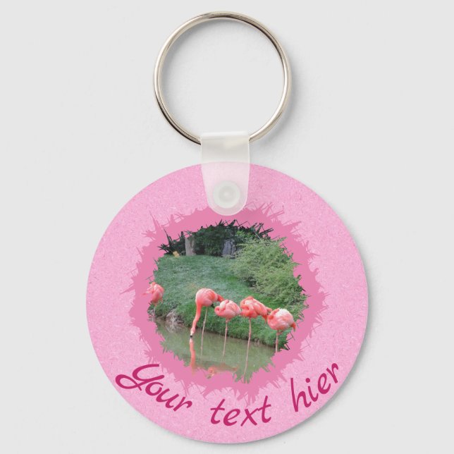 Modern custom text and 2 photo on pink pattern schlüsselanhänger (Vorderseite)