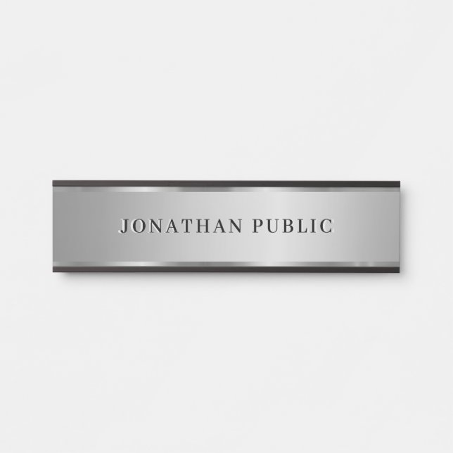 Modern Custom Text Name Elegant Black & Silver Türschild (Vorderseite )