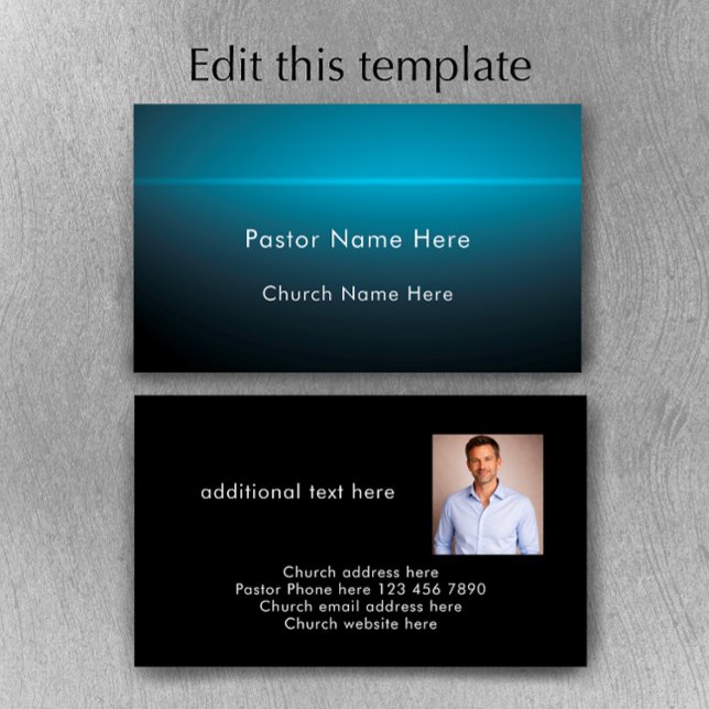 Modern Custom Text With Photo Church Pastor Visitenkarte (Add your custom text to personalize this stylish photo business card template. Modern church pastor.)