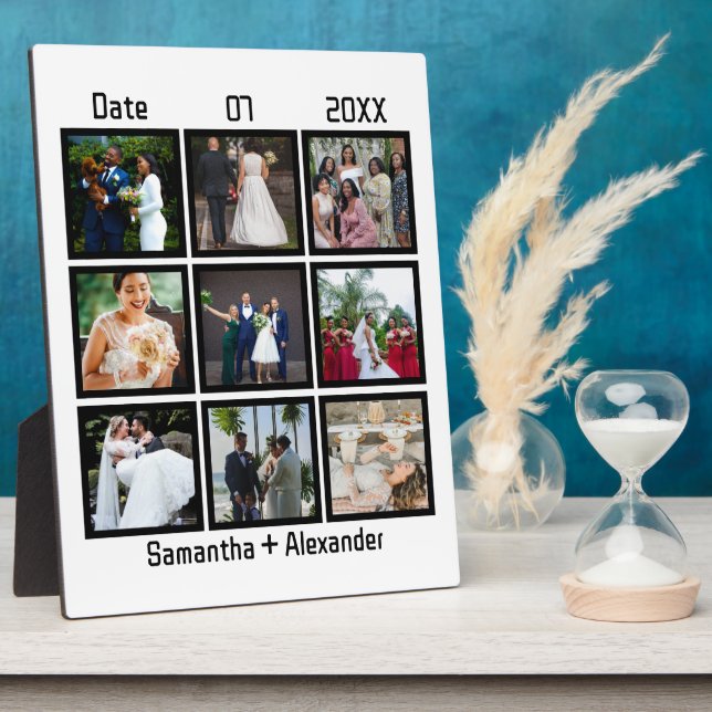 Modern Custom Wedding Anniversary 9 Photo Collage Fotoplatte (Seite)