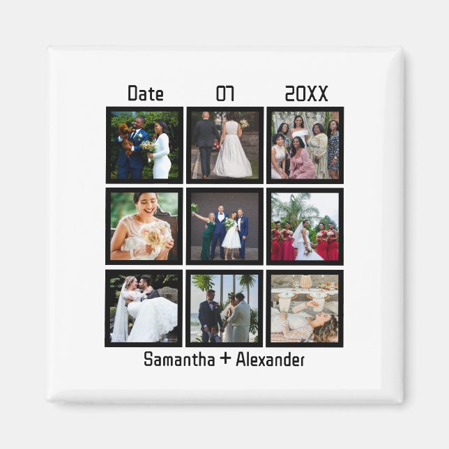 Modern Custom Wedding Anniversary 9 Photo Collage Magnet (Vorne)