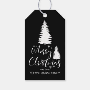 Modern Custom White Black Tree Frohe Weihnachten Geschenkanhänger