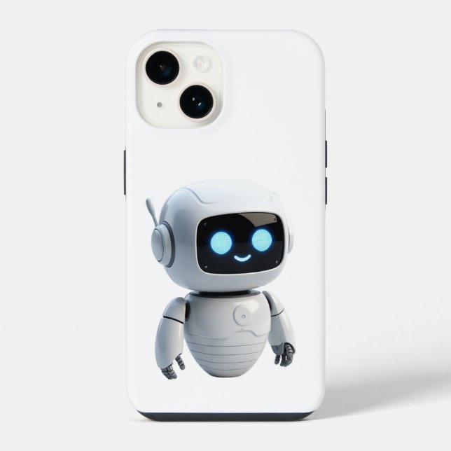 Modern Cute AI Robot Minimalist White iPhone Case 14 Hülle (Rückseite)