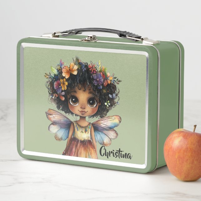 Modern Cute Black Girl Fairy Princess Metall Brotdose (Beispiel)