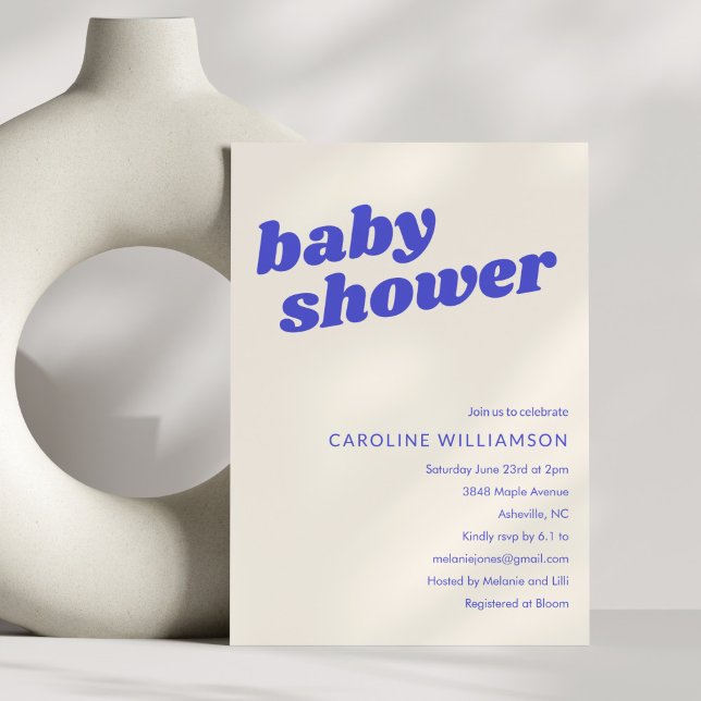 Modern Cute Blue White Retro Baby Shower  Einladung (Von Creator hochgeladen)