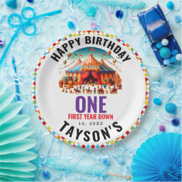 Modern Cute Circus Carnival 1st Birthday Pappteller