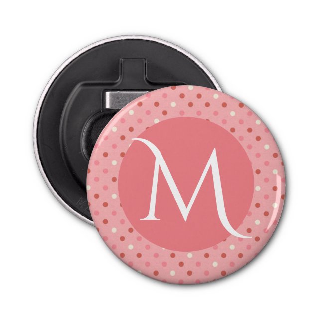 Modern Cute Pink Dotty Monogram Flaschenöffner (Vorderseite)
