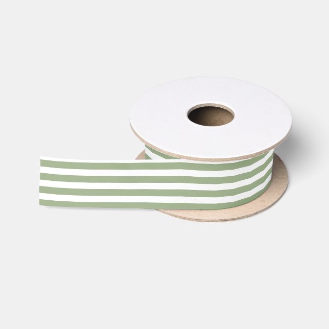 Modern Cute Sage Green Stripes Holiday Satinband (Spule)