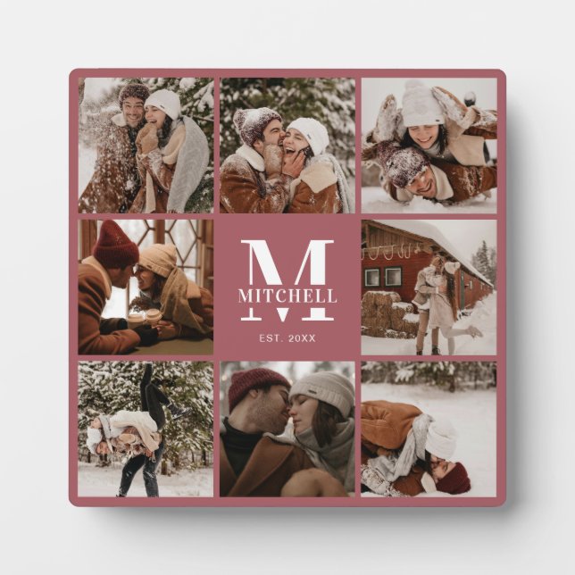 Modern CuteCustom Family Foto Collage | Monogramm Fotoplatte (Vorderseite)