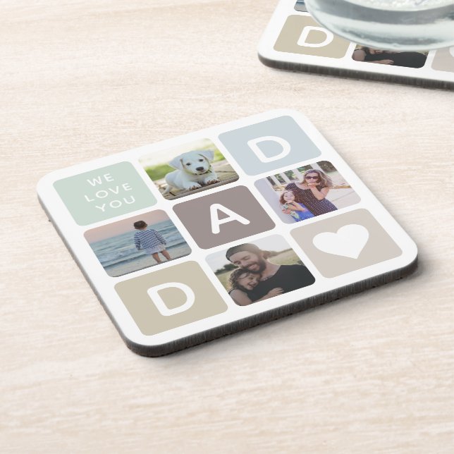 Modern Dad Photo Collage Father's Day Cute Family Getränkeuntersetzer (Linke Seite)