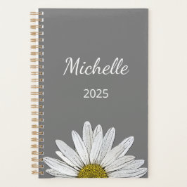 Modern Daisy 2025 Elegantes Script Botanical Gray Planer