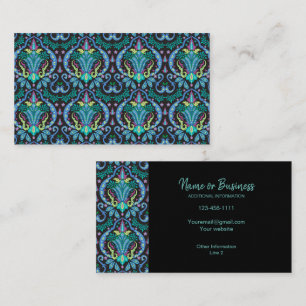 Modern Damask Art Deco Schwarz Türkis Blau Visitenkarte