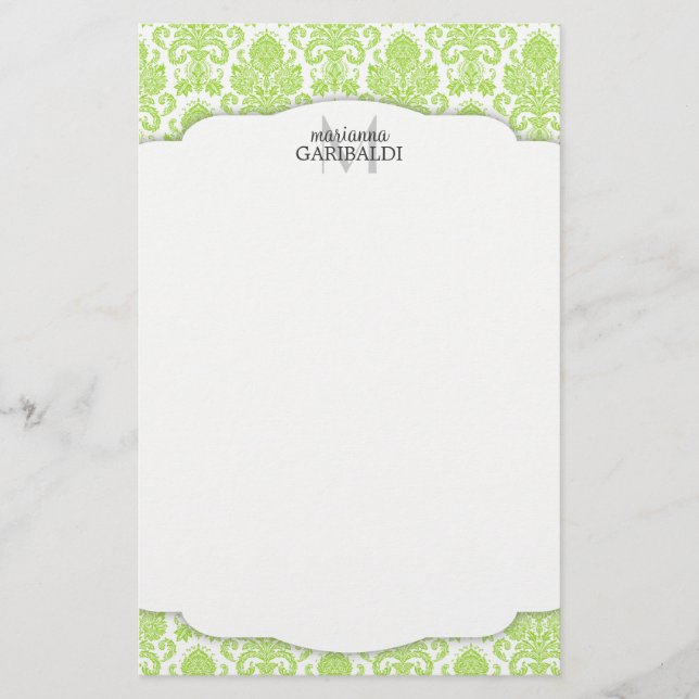 Modern Damask Green Personalisiert Briefpapier (Vorderseite)