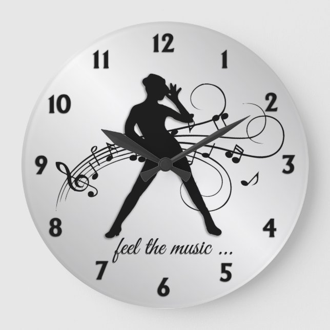 Modern Dance Black Numbers Große Wanduhr (Vorderseite)