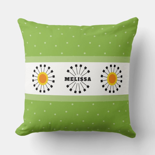 Modern Dandela Green Yellow Monogram Name Kissen (Vorderseite)