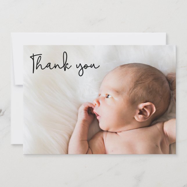 Modern Danke, Script Baby Foto Ankündigung (Vorderseite)