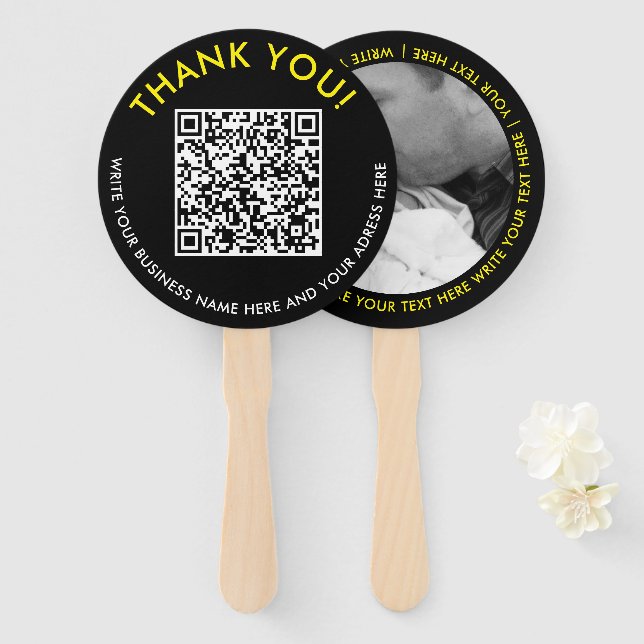 Modern Dankeschön Black Yellow Website QR Code Fot Fächer (Vorne und Hinten)