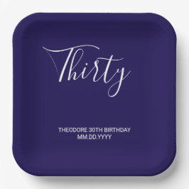 Modern Dark Blue Celebration Paper Plate Pappteller