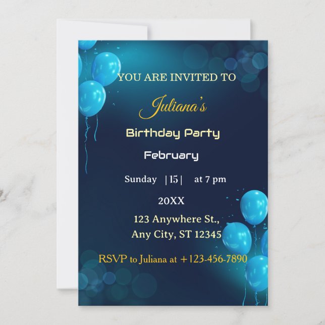 Modern Dark Blue Illustrative Birthday Invitation Einladung (Vorderseite)