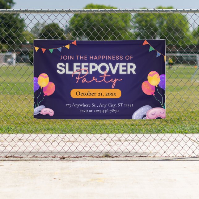 Modern Dark Blue Sleepover Party with Illustration Banner (Insitu)