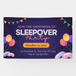 Modern Dark Blue Sleepover Party with Illustration Banner