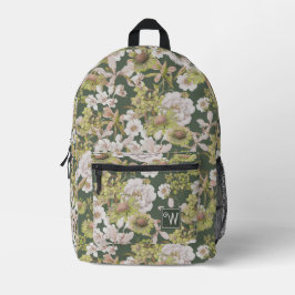 Modern Dark Green FLoral Muster Monogram Bedruckter Rucksack