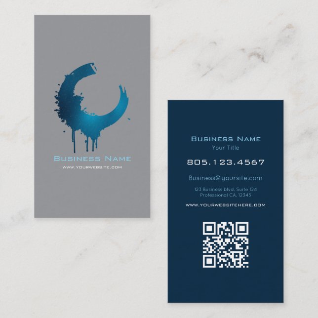 Modern Dark Grey & Blue Paint Swirl | Custom Visitenkarte (Vorne/Hinten)