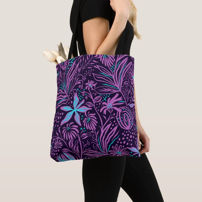 Modern Dark Purple Floral Pattern Tasche (Von Nahem)