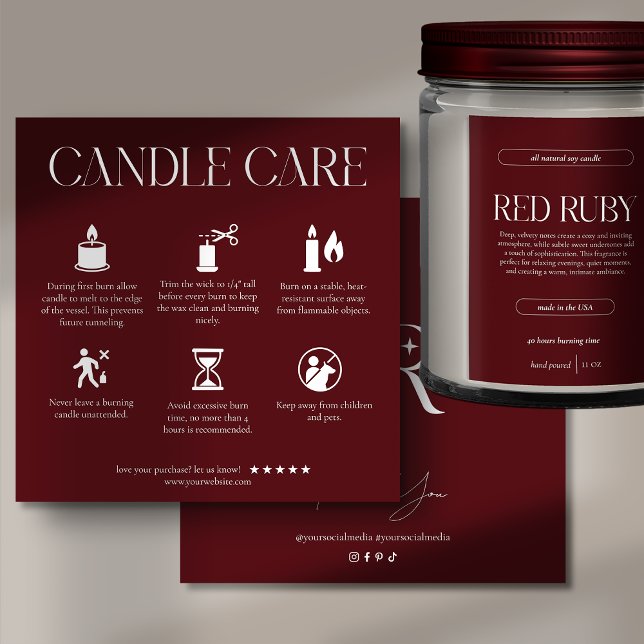 Modern Dark Red Candle Care Card Dankeskarte (Von Creator hochgeladen)