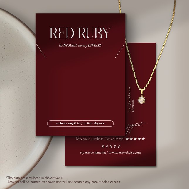 Modern Dark Red Necklace Display Card (Créateur téléchargé)