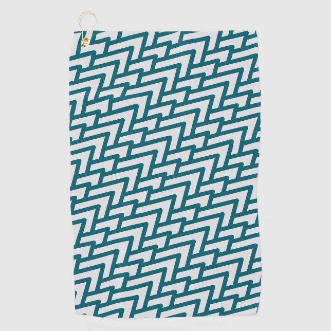 Modern Dark Teal Geometric Pattern on Light Gray Golfhandtuch (Vorderseite)