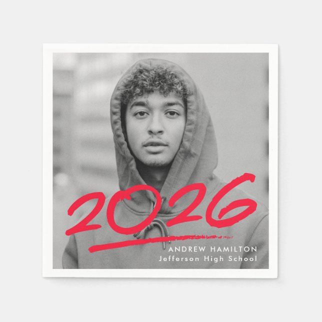 Modern Dashed 2025 Red Foto Abschluss Serviette (Vorderseite)
