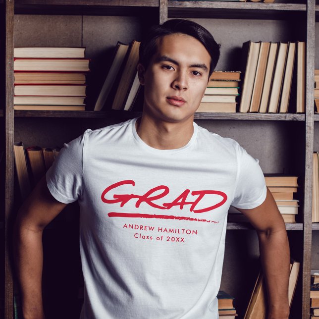 Modern Dashed Red Grad Personalisiert Abschluss T-Shirt (Von Creator hochgeladen)