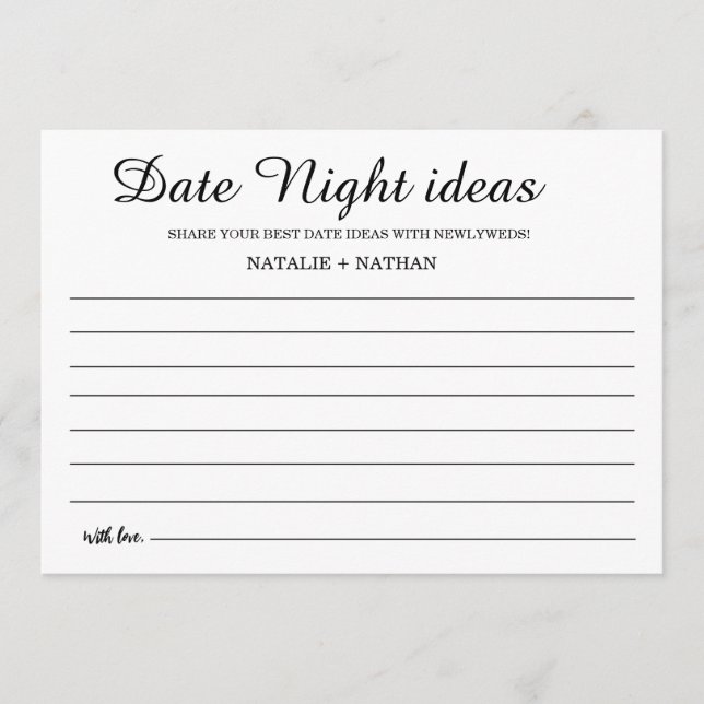 Modern Date Night Card Brautparty Game-Zeichen Hinweiskarte (Vorderseite)