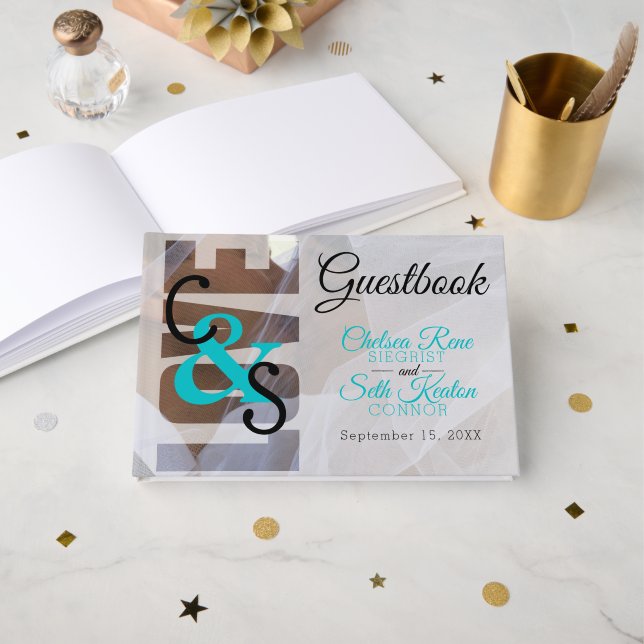 Modern Day Love - Livre d'or Mariage Turquoise (Recto ouvert)