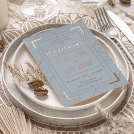 Modern Deco Bleu Poussiéreux I Invitation en feuil