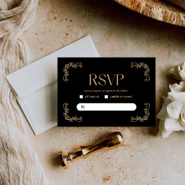 Modern Deco | Elegant Black and Gold Wedding RSVP Karte