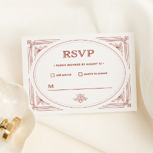 Modern Deco Hell Silberweiß mit roter Hochzeit RSVP Karte