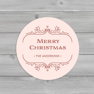 Modern Deco Rosa und rotes Frohe Weihnachten Runder Aufkleber