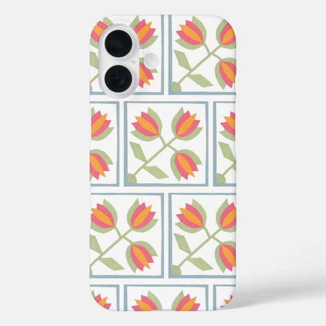 Modern Decorative Flowers Pattern iPhone 16 Hülle (Rückseite)