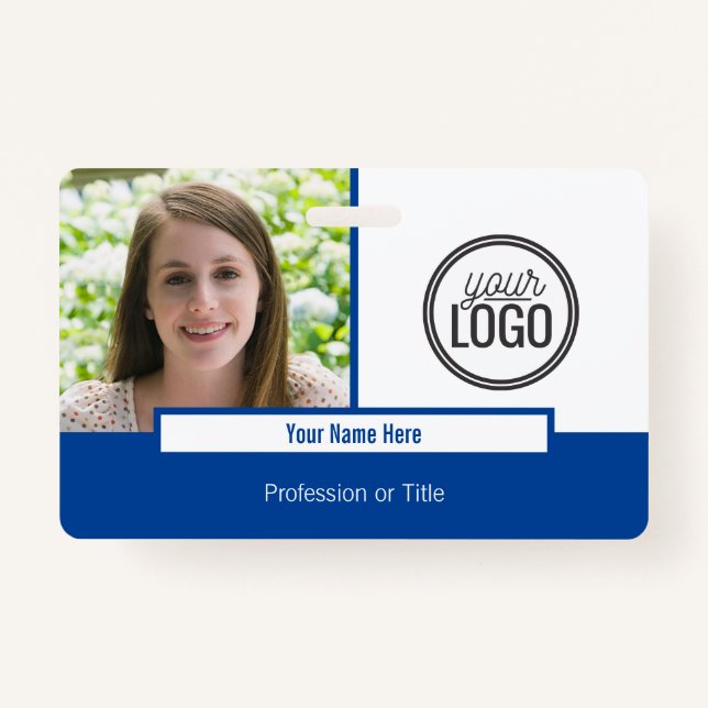 Modern Deep Blue Block Foto Name Tag Ausweis (Vorderseite)