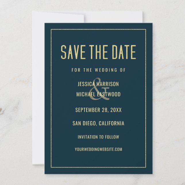 Modern Deep Blue Elegante Einfache Hochzeit Save The Date (Vorderseite)