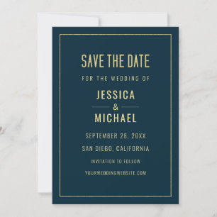 Modern Deep Blue Elegante Einfache Minimalistische Save The Date