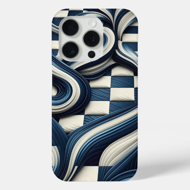 Modern Deep Blue & Ivory Fluid Waves Phone Case (Rückseite)