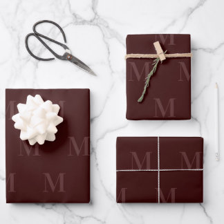 Modern Deep Burgundy Minimalistisch Monogram Geschenkpapier Set
