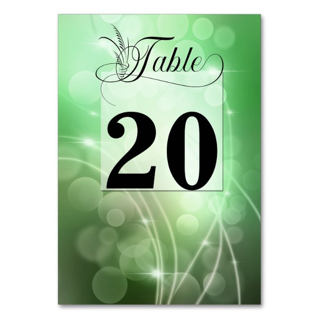 Modern Deep Green Bokeh Background Wedding Tischnummer (Vorderseite)