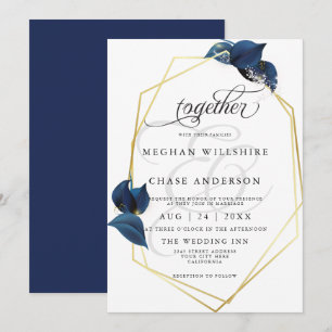 Modern Deep Indigo Blue und GoldBarefootBride™ Einladung