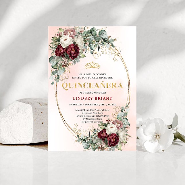 Modern Deep Red Flowers 15th Birthday Invitation Einladung (Modern Deep Red Flowers 15th Birthday Invitation)