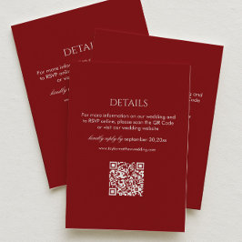 Modern Deep Red Wedding Details Qr Code Begleitkarte
